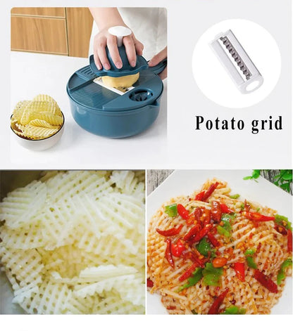 9 in 1 Vegetable Cutter Potatoes Manually Cut Shred Slicer Grater