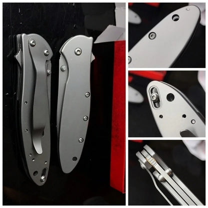 Ks1660 Ken Onion Leek Folding Knife Bead Blast Plain Stainless Steel Handles Outdoor Tool with Frame Lock Safe Assisted Opening and Reversible Pocketclip