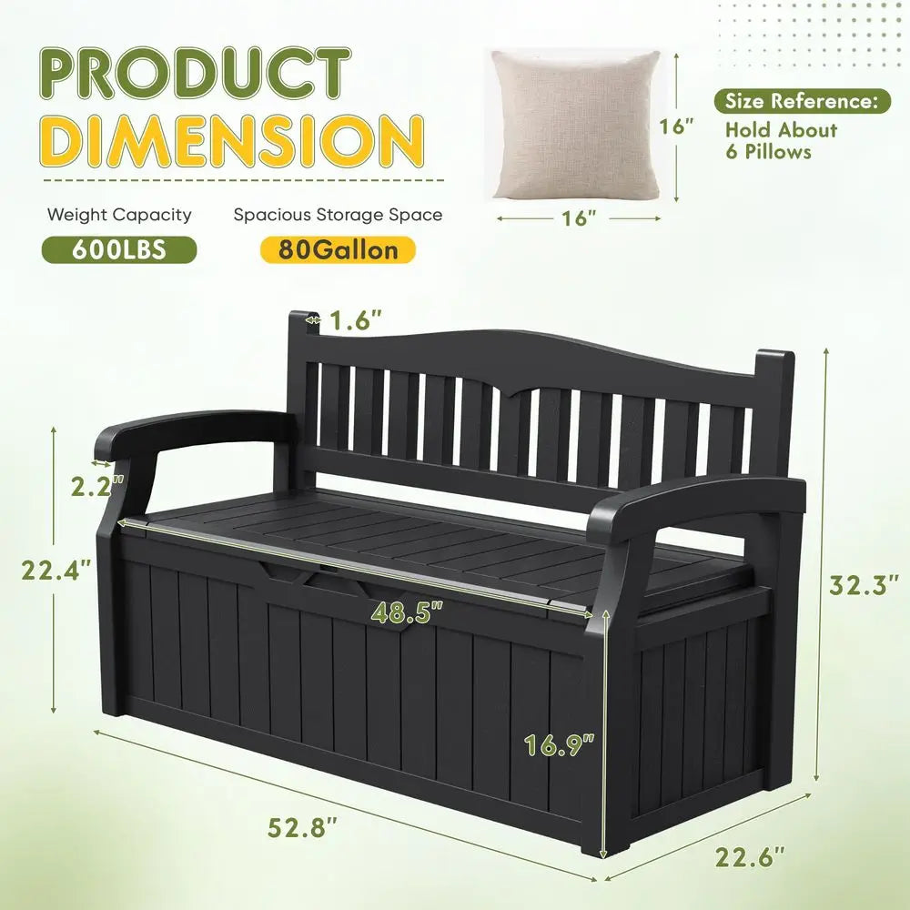 80 Gallon Storage Bench Outdoor Deck Box with Armrest, Patio Furniture,Lockable, Waterproof and UV Resistant, Suitable for Gard
