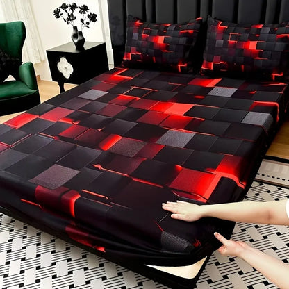 3pcs Cool Technology Digital 1pc Bed Sheet+2pcs Pillowcase