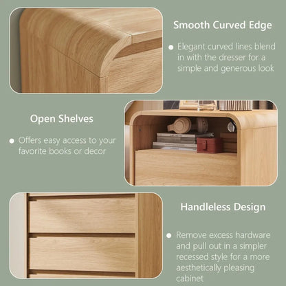 Modern 25 Inch Tall Nightstand with Charging Station, 23.6 Inch Wide Wood Side Table with Two Drawers, Large Mid-Century End Tab