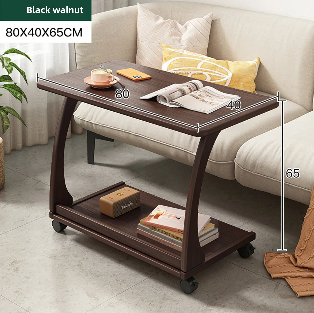 Mobile solid wood coffee table, living room storage rack, living room sofa flip side table, bedroom solid wood bedside table