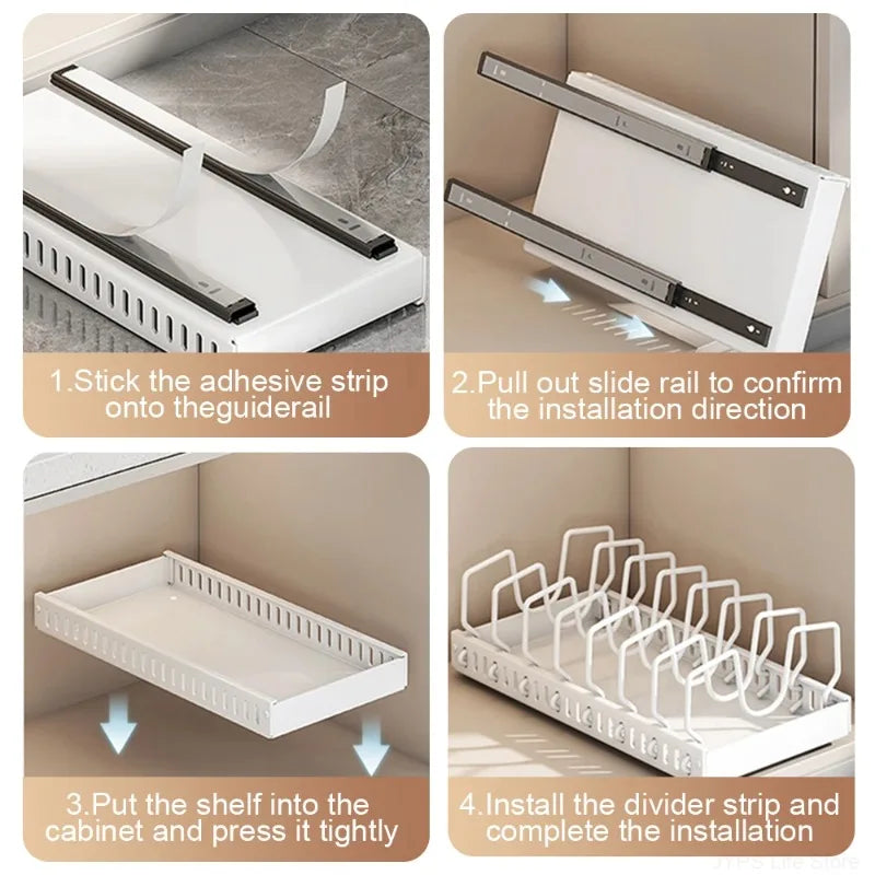 Kitchen Multifunctional Organizer Pull Out for Pots/Pans Sliding Lid Holder Spice Rack & Dish Drying Racks Drawer Organizer