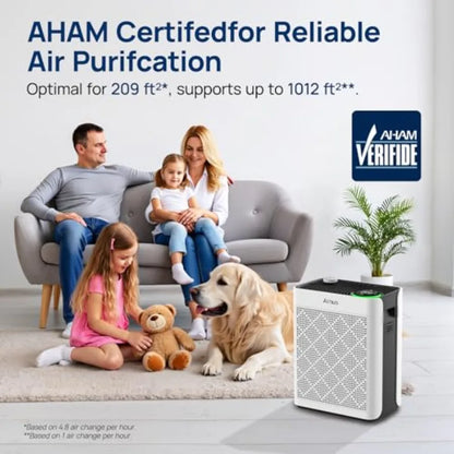 Home air purifier for large rooms: HEPA + activated carbon + washable pre-filter, 20dB quiet sleep mode, PM2.5 sensor, removes
