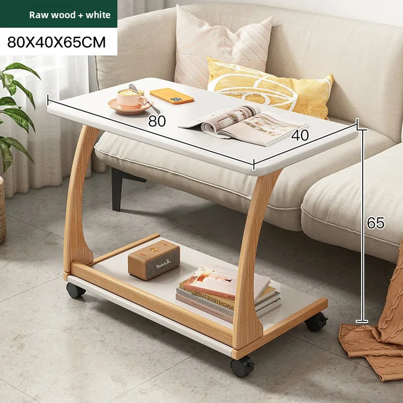 Mobile solid wood coffee table, living room storage rack, living room sofa flip side table, bedroom solid wood bedside table
