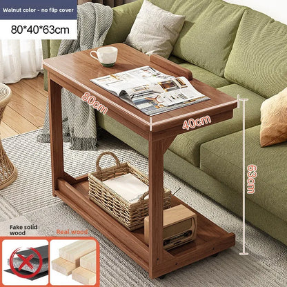 Mobile solid wood coffee table, living room storage rack, living room sofa flip side table, bedroom solid wood bedside table