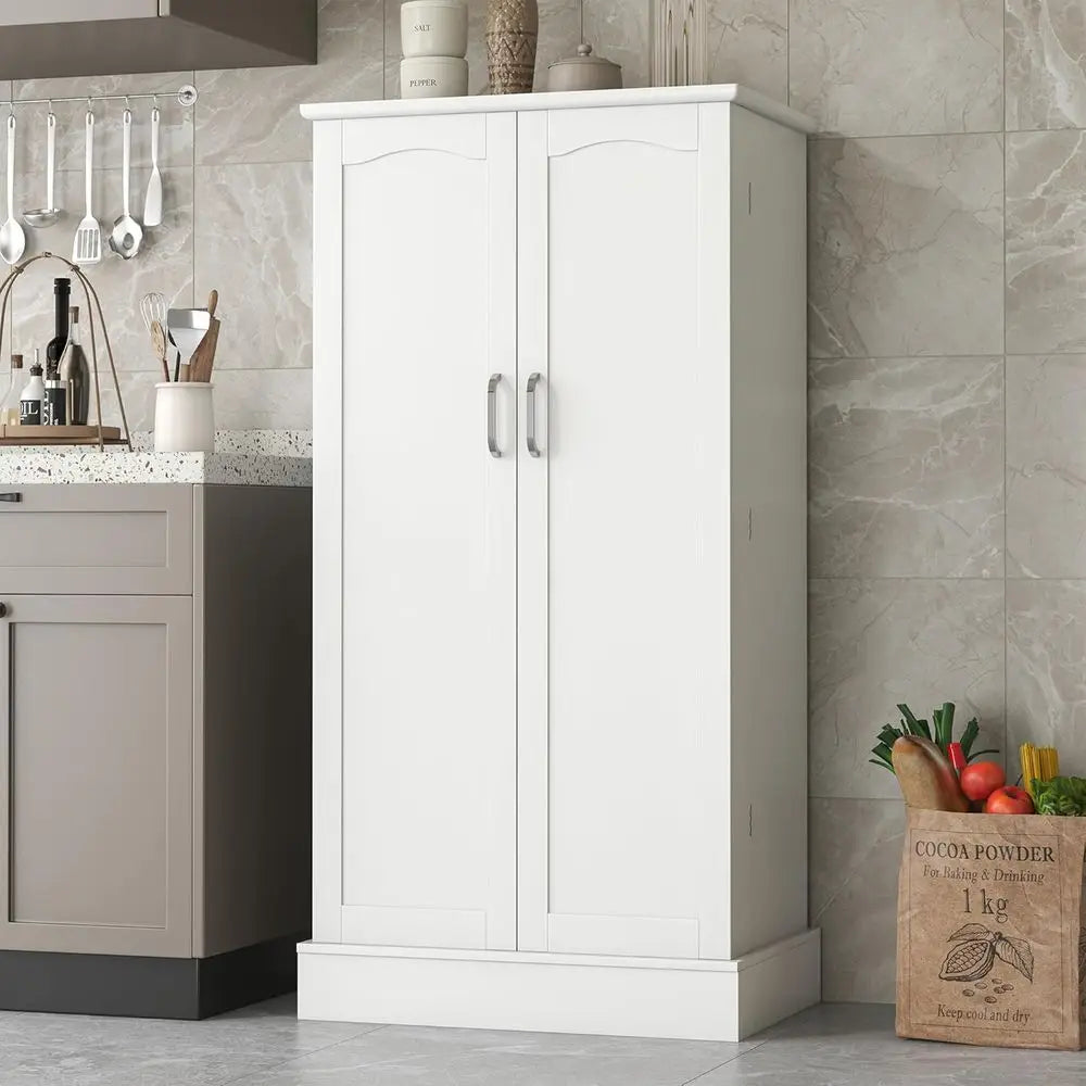 White Freestanding Kitchen Pantry Cabinet with Doors and Adjustable Shelves,