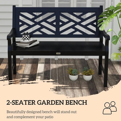 Outdoor Garden Bench, Wooden Frame Patio Bench with Geometric Pattern, 43.25 Inch Weatherproof 2Person Love Seat for Garden, La