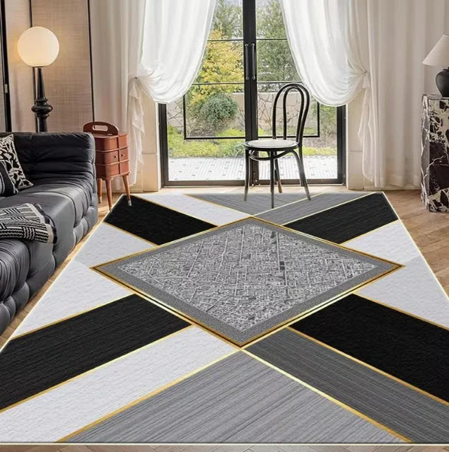 Modern Minimalist Carpet Golden Geometric Line Living Rooms Bedrooms Offices Dining Rooms, Gaming Rooms Balconies and Carpets