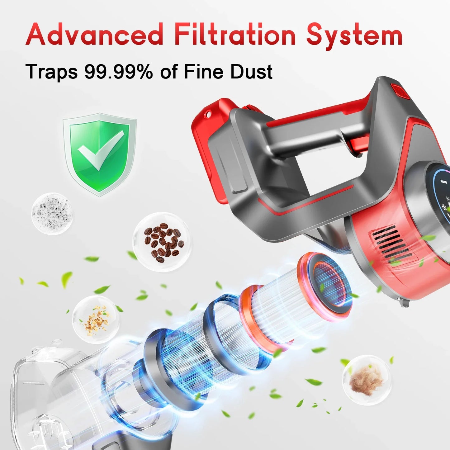 Honki Cordless Vacuum Cleaner 78KPA 45Mins 6*2200mAh Lightweight Stick Vacuum Cleaner for Home Hardwood Floor Carpet Pet Hair