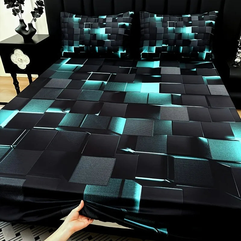3pcs Cool Technology Digital 1pc Bed Sheet+2pcs Pillowcase