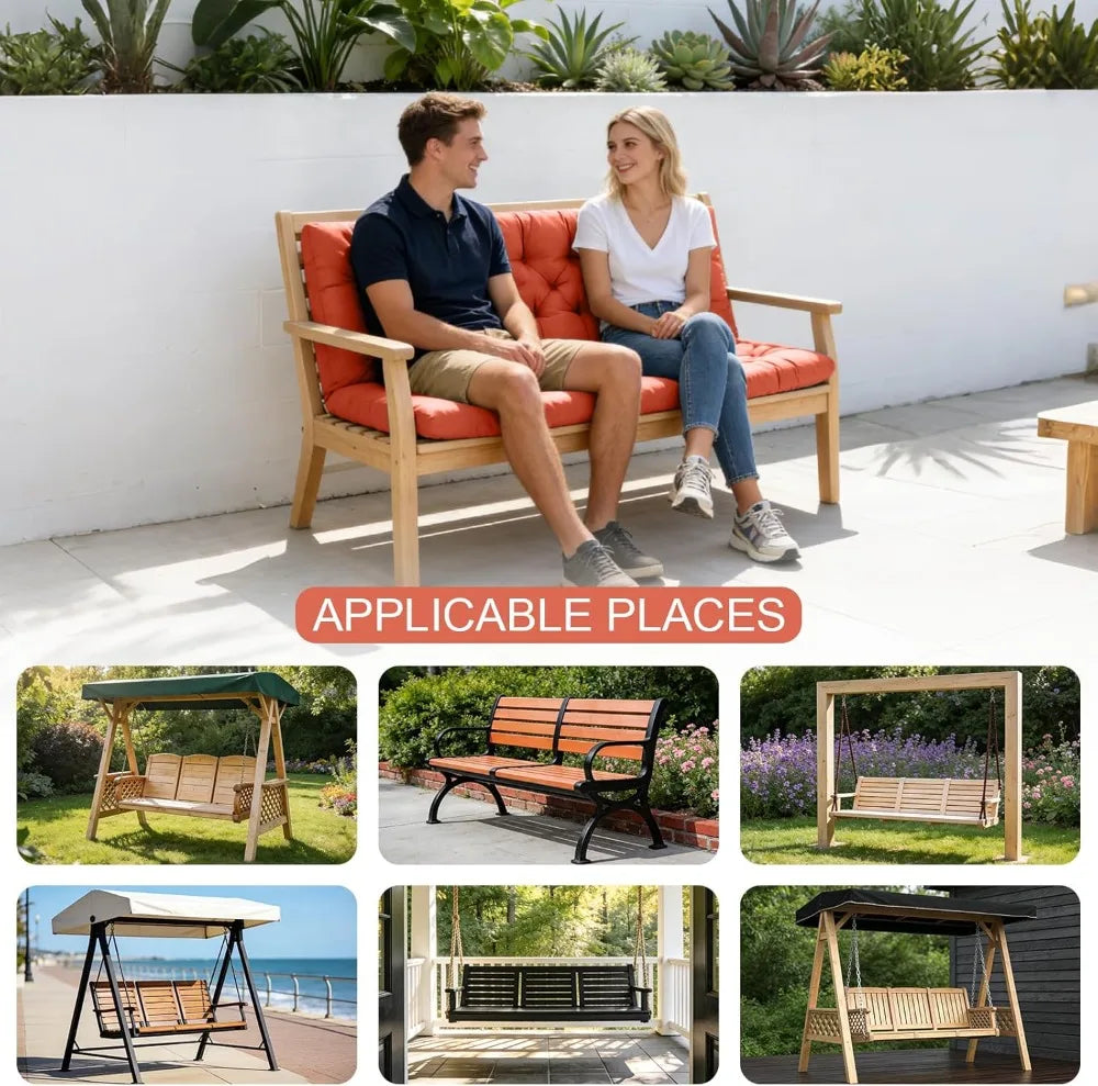 Outdoor Swing Cushions with Backrest, 3-Seat Bench Pad for Patio Garden Backyard