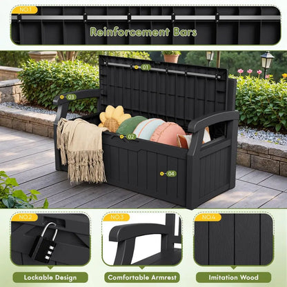 80 Gallon Storage Bench Outdoor Deck Box with Armrest, Patio Furniture,Lockable, Waterproof and UV Resistant, Suitable for Gard