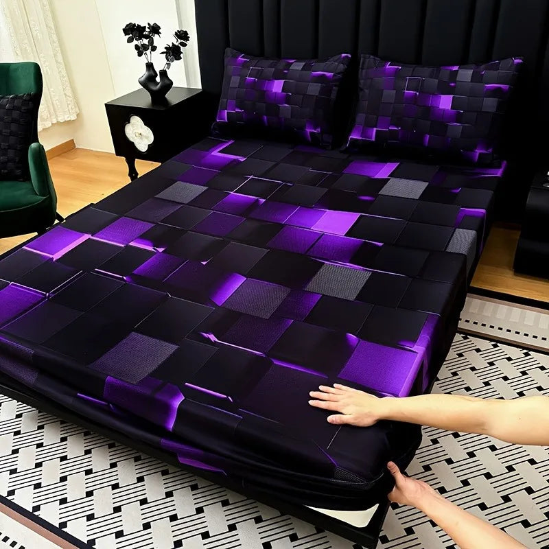 3pcs Cool Technology Digital 1pc Bed Sheet+2pcs Pillowcase