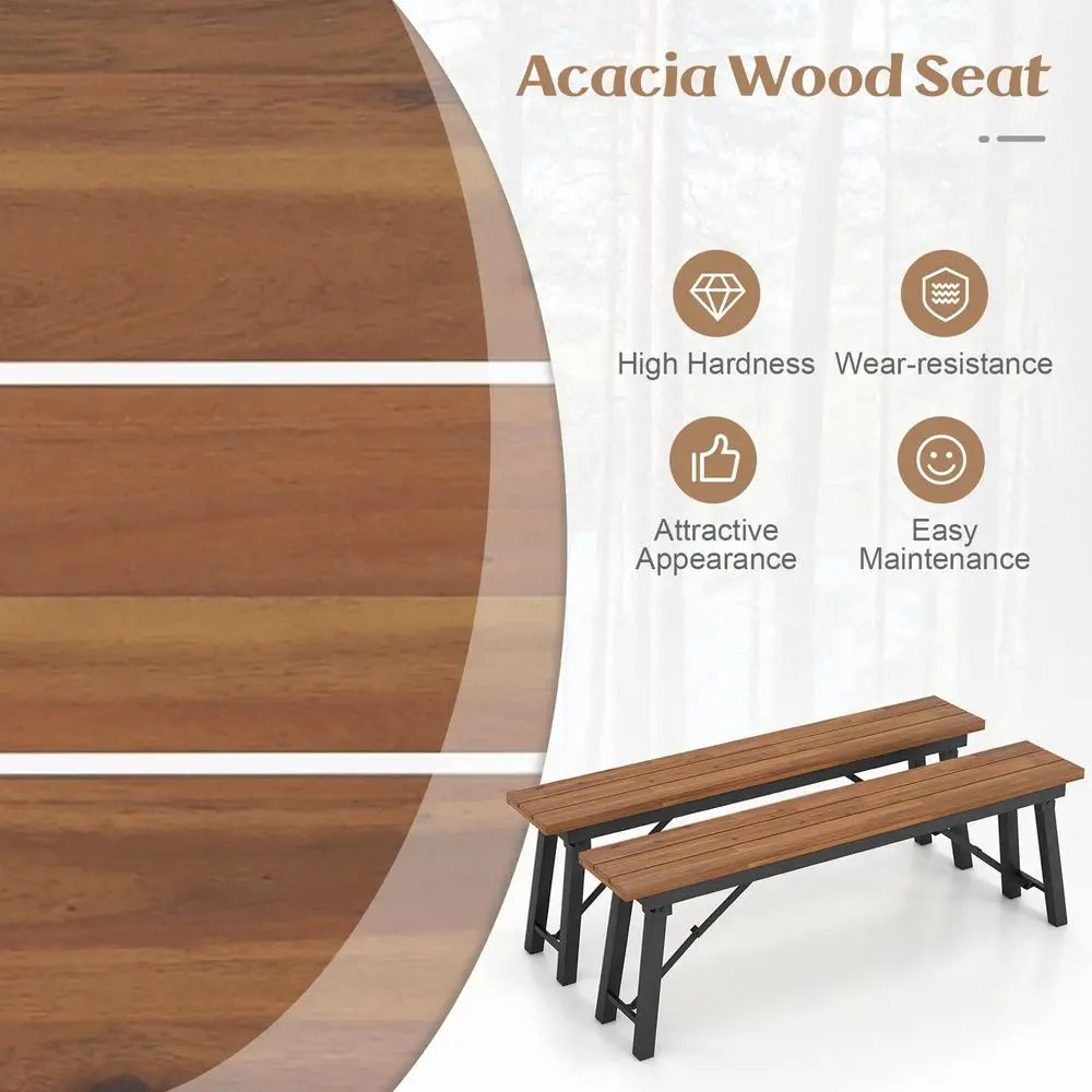 Outdoor Folding Bench Set of 2, 55 23 Person Acacia Wood Backless Patio Dining Bench, No Assembly Weatherproof Picnic Bench, Co