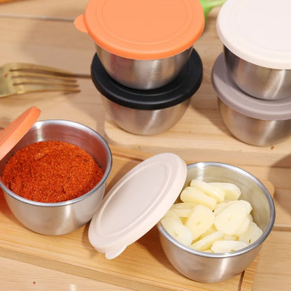 Stainless Steel Sauce Cup with Lid Salad Dressing Container Reusable Salad Dipping Dish Portable Barbecue Spice Jar Kitchen Tool