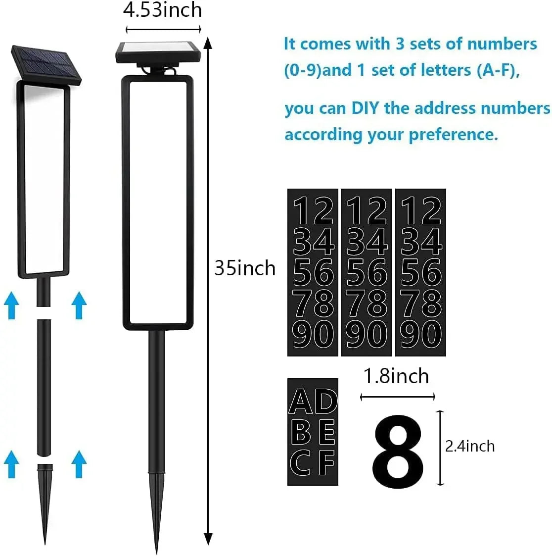 1PC Solar-Powered Dual-Light LED Address Sign with Stake Outdoor Illuminated House Number Letter Light for For Houses and Home