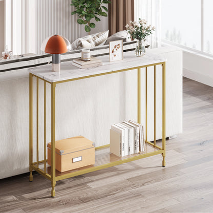 Console Table Sofa Tables Narrow Entryway Table with Glass Shelf Metal Frame 33.5” Behind Couch Table for Hallway Living Room