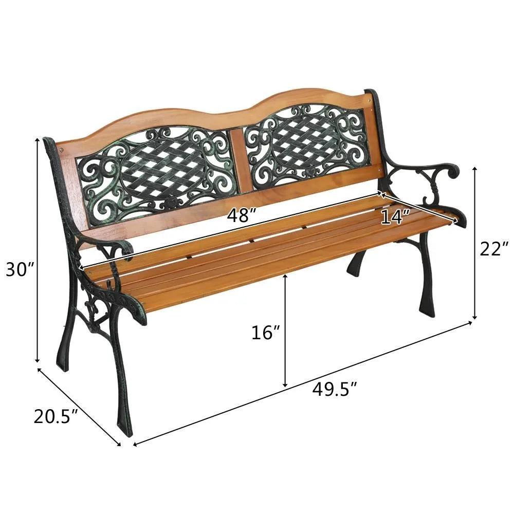 50" Patio Porch Garden Bench Cast Iron Outdoor Chair Love Seat for School Park