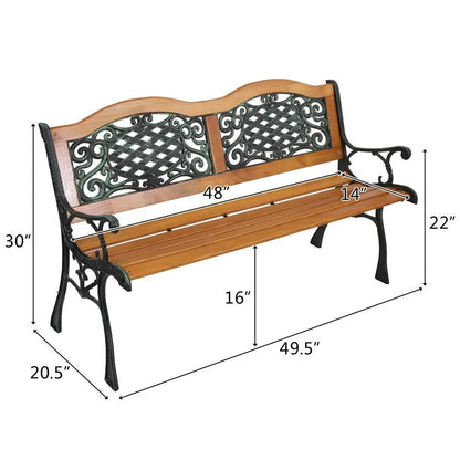 50" Patio Porch Garden Bench Cast Iron Outdoor Chair Love Seat for School Park