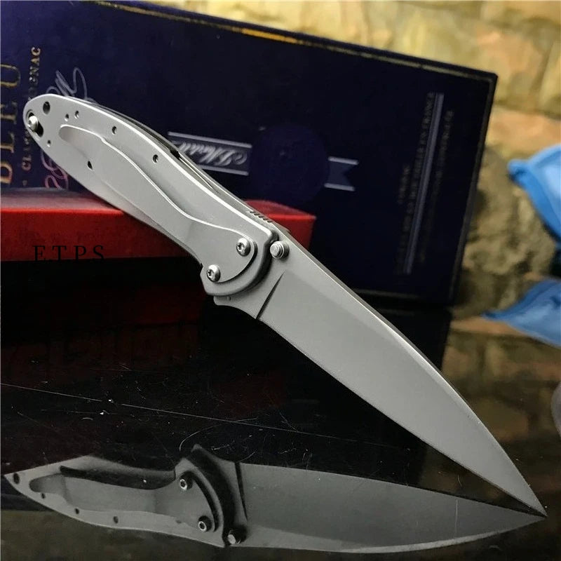 Ks1660 Ken Onion Leek Folding Knife Bead Blast Plain Stainless Steel Handles Outdoor Tool with Frame Lock Safe Assisted Opening and Reversible Pocketclip