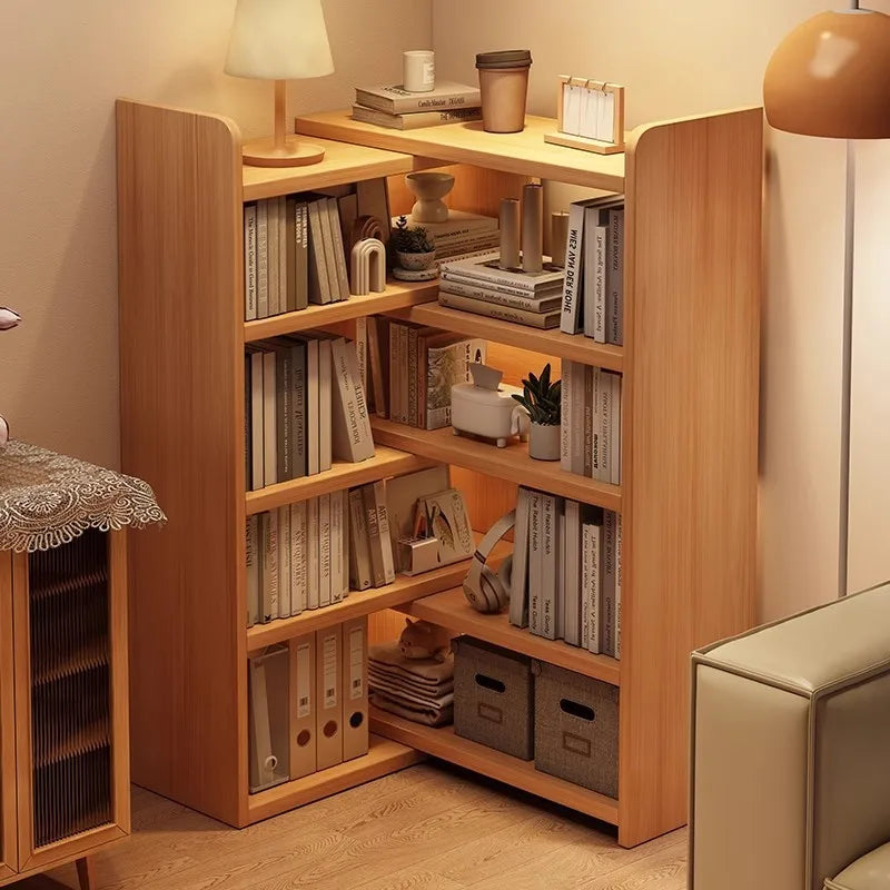 Solid wood corner bookshelf, storage rack, floor-standing storage cabinet, home bookcase, wall corner extendable cabinet