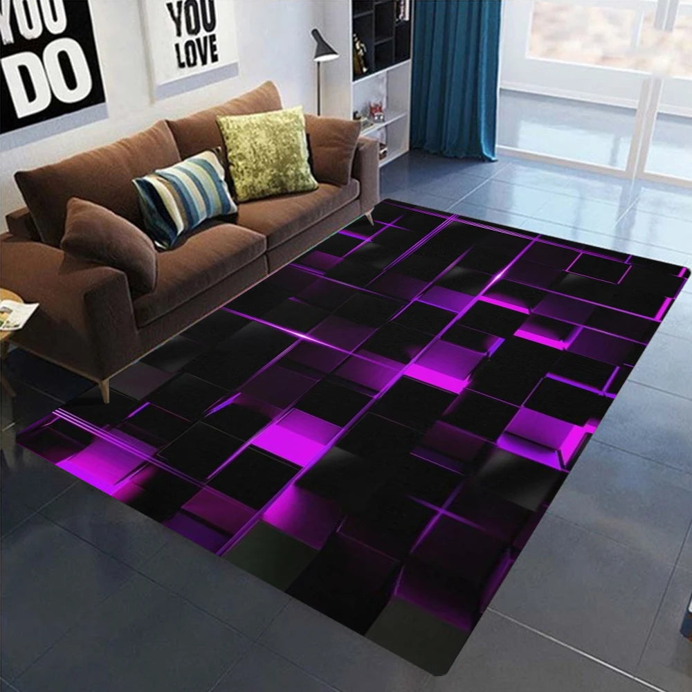Artistic Neon Geometric Pattern Rug Colorful Retro Style NonSlip Soft Carpet With Diverse Shapes Designs For Living Room