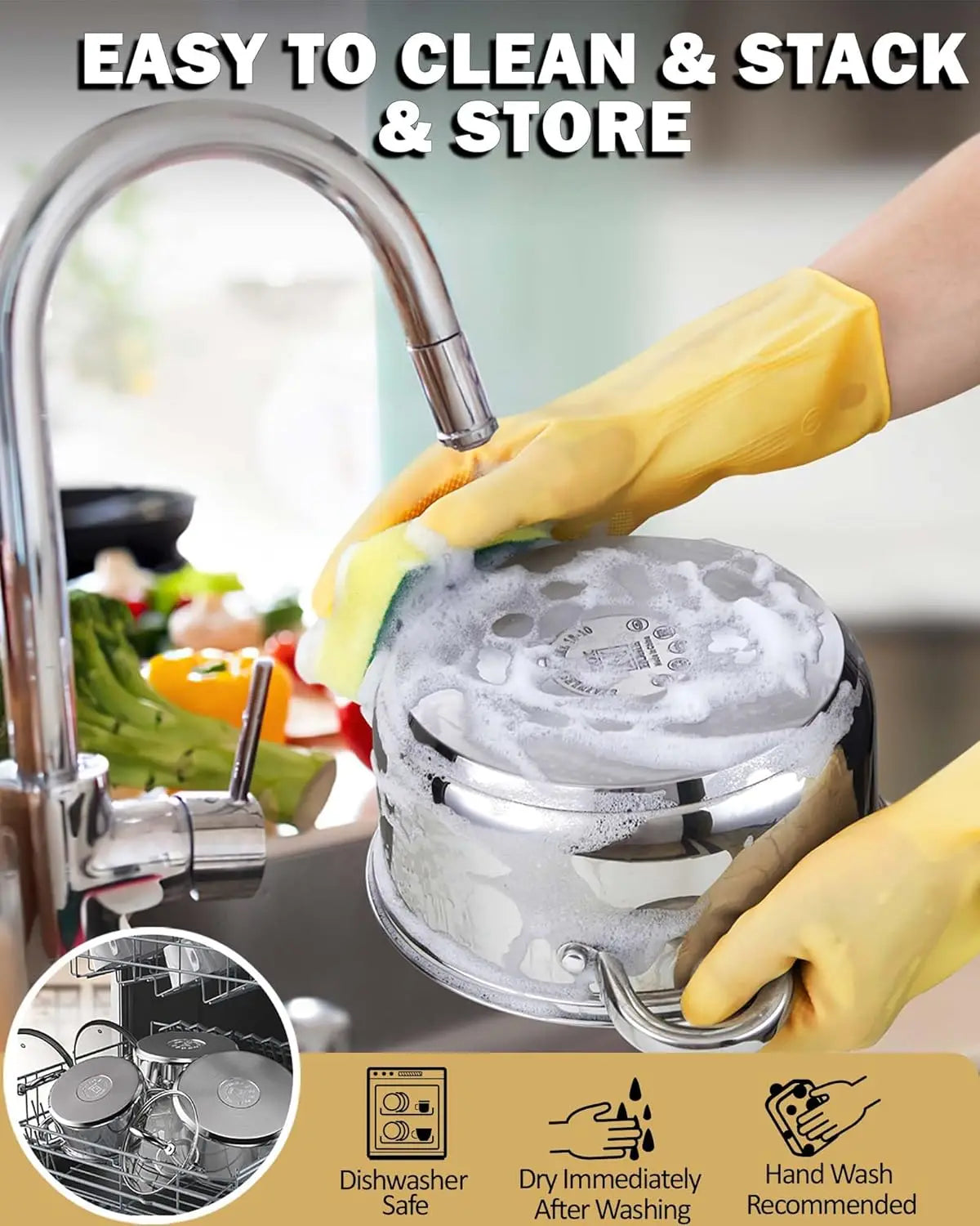Stainless Steel Stock Pot Set with Glass Lids,
