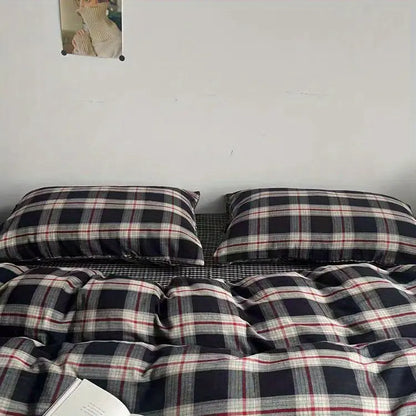 Pink Duvet Cover Set Classic Plaid
