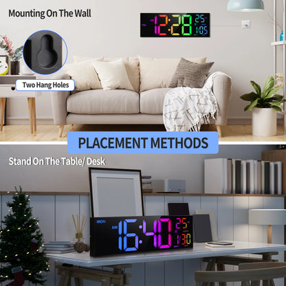 16" Large Digital Wall Clock, Big LED Display with Remote,