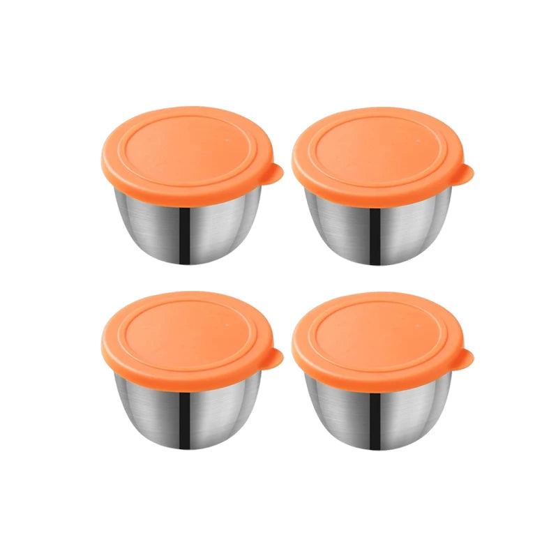 Stainless Steel Sauce Cup with Lid Salad Dressing Container Reusable Salad Dipping Dish Portable Barbecue Spice Jar Kitchen Tool
