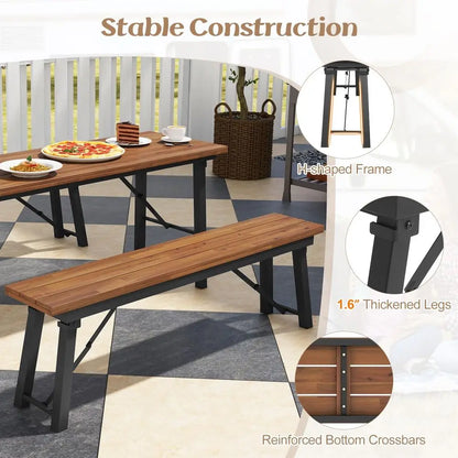 Outdoor Folding Bench Set of 2, 55 23 Person Acacia Wood Backless Patio Dining Bench, No Assembly Weatherproof Picnic Bench, Co